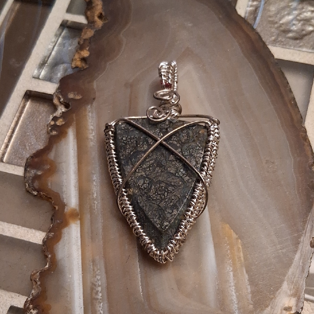 Artisan Black and Silver Wire-Wrapped Triangle Pendant Necklace